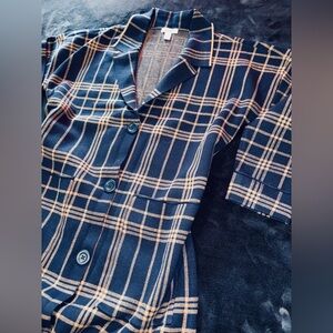 Nine West | Sweater Coatigan | NAVY-TAN PLAID | LG |